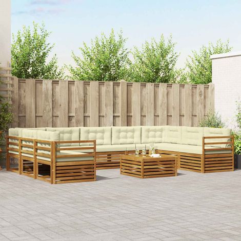 vidaXL Outdoor-Sofagarnitur 10 pcs Natur und Creme Massivholz Akazie (1/5)