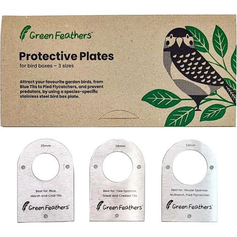 Green Feathers Bird Box Protective Stainless Steel Cover Plates - (Pack of 3)