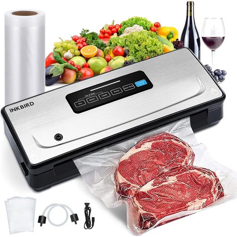 Machine Sous Vide Alimentaire, Appareil de Mise Sous Vide Automatique avec Coupeur Intégré, Secs et Humides, Sacs et Rouleau Sous Vide, Bleu (1/5)