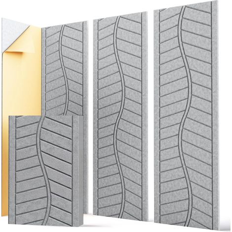 12 Panneaux Muraux Acoustiques Décoratifs Gris 30x40 cm – Texture Feuillage, Auto-Adhésifs, Pour Studio, Salle de Jeux, Home Cinéma et Porte (1/5)