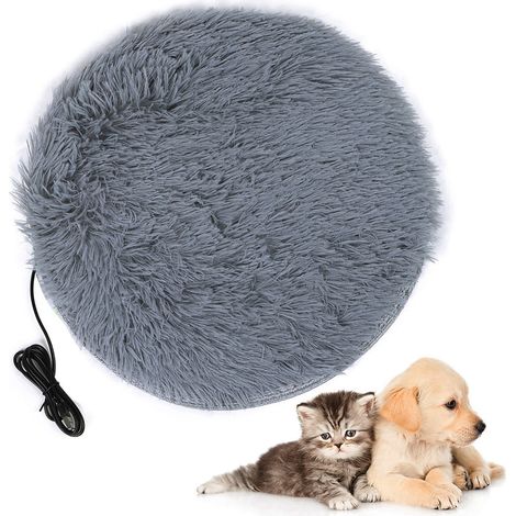 Tapis chauffant électrique pour petits chiens et chats, en peluche, interface de charge USB, quatre saisons, gris argent (1/5)