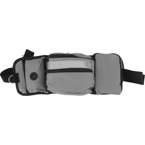 Sacoche de dressage pour chien en polyester, gris, poche à friandises amovible, multiples compartiments, ceinture de dressage extérieur.