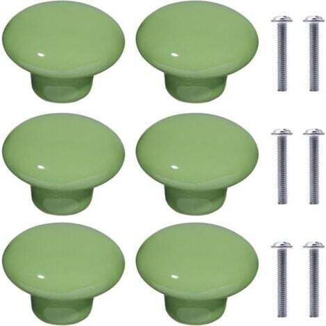 6Pcs Boutons de Meuble en Céramique Boutons de Tiroir de Placard en Céramique en Forme de Ronds Poignées pour Armoires de Cuisine de Bibliothèque (Vert) (1/4)