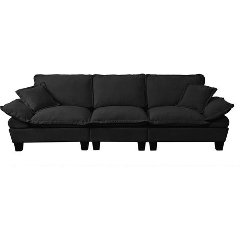 3-Sitzer Sofa in Chenille mit Geschwungenen Armlehnen, Holzrahmen, Schwarz 263 x 82 x 90 cm (1/5)