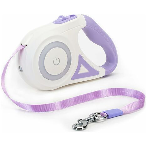 Laisse De Chien Rétractable, Frein Et Verrouillage Faciles à Un Bouton Laisse De Chien Extensible avec Lampe De Poche LED(M, Longueur De Corde 5M, Violet)