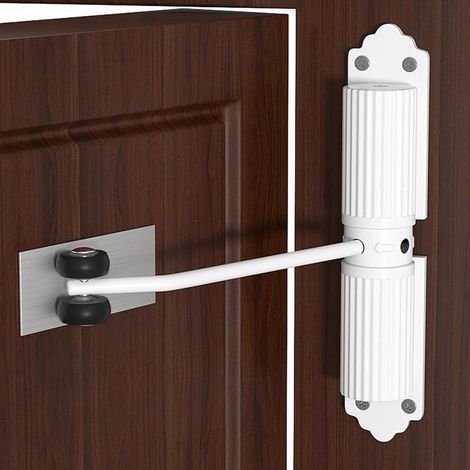 Chiudiporta automatico, chiudiporta con forza di chiusura regolabile, chiudiporta con 6 viti e asta di regolazione, adatto per casa, camera da letto, ufficio (bianco) (1/5)