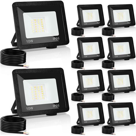10W Projecteurs LED Extérieur, 10x Spots Super Lumineux, 3 Températures de Couleur Réglables, Projecteur IP66 Imperméable pour Cour, Hôtel, Terrain de Sport, Garage, Jardin (1/5)