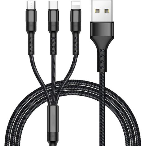 Multi USB Cable, 3 in 1 Multi USB Charger Nylon Braided Cable with Micro USB Type C Connectors for Samsung Galaxy S10/S9/S8,Huawei p30/P20,Honor,OnePlus,Wiko,Kindle 1.2M (Black)