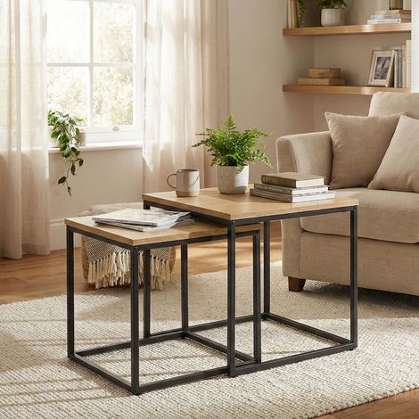 Lot de tables gigognes carrées 60x60x50 cm naturel et noir - CEFUSA