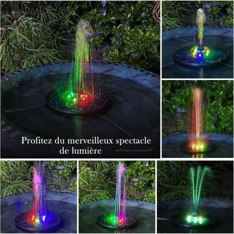 1 Fontaine solaire, Pompe 3W, 7 buses, Lumières LED, Bassin extérieur (1/4)