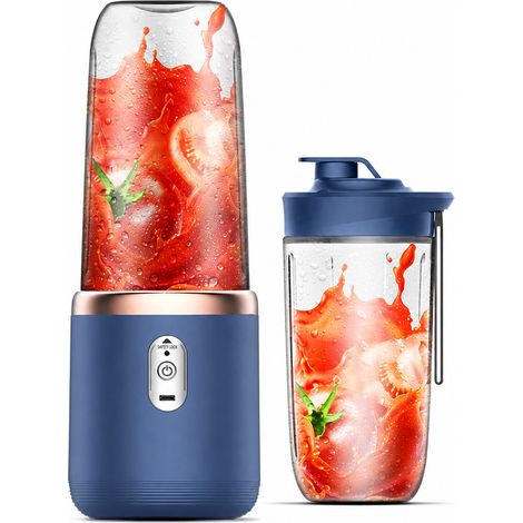 Blender Portable Rechargeable Bleu, 6 Lames, 2 Gobelets avec Couvercle (1/5)
