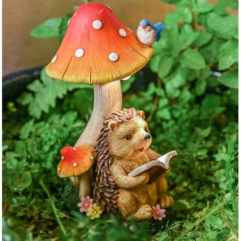Jardin Exterieur Hérisson et Champignon,Figurine d'animaux avec Lampe Solaire, Décor d'art (1/5)
