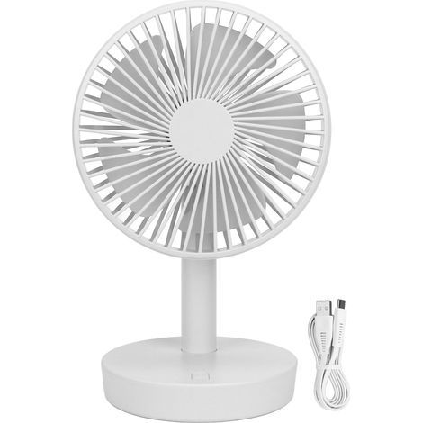 Ventilateur de bureau oscillant USB 3 vitesses, 5 pales, tête pivotante automatique, vent doux, blanc (1/5)