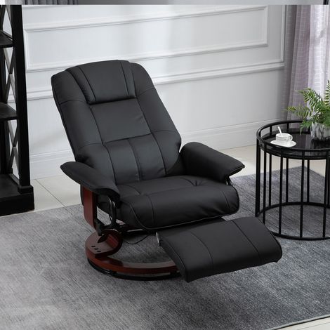 Fauteuil Relax inclinable manuellement jusqu'à 145° avec repose-pieds et revêtement en simili cuir, noir (1/5)