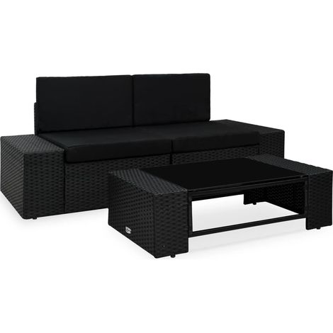 3-tlg. Garten-Lounge-Set Poly Rattan Schwarz