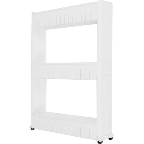 Chariot de rangement mince, organisateur d'espace étroit, étagère coulissante pour salle de bain et cuisine, blanc, 3 niveaux (1/5)