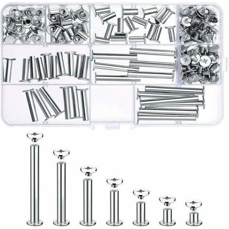 80 Ensemble Chicago Vis Assortiment Kit 7 Diffrentes Tailles en Mtal Vis Tte Rond Post Chicago Vis Bouton pour DIY Reliure de dcoration en Cuir