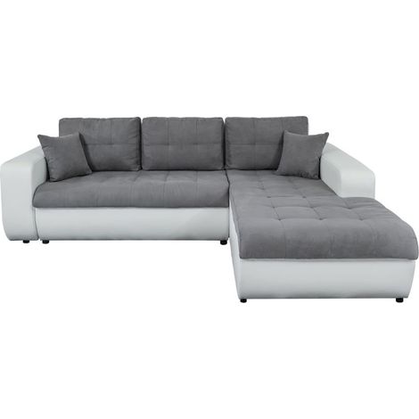Canapé d'angle convertible 4 places en simili et microfibre – Angle droit – Dimensions 246 x 188 x 80 cm – Couchage 140 x 196 cm – Usinestreet (1/5)