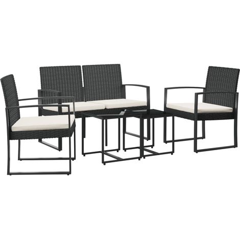 Ensemble à manger de jardin avec coussins 5 pcs noir rotin PP (1/5)