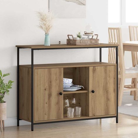 Vidaxl – Buffet chêne artisanal 100 x 35 x 80 cm – Bois d'ingénierie – 2 portes – Rangement moderne pour salle à manger et cuisine (1/5)