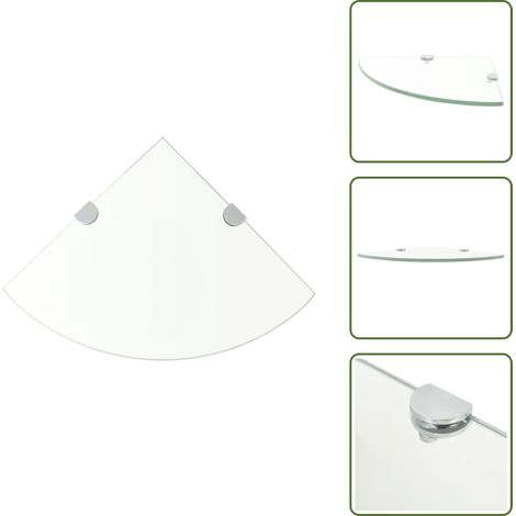 Étagère de coin + supports chromés Verre Transparent 25 x 25 cm - Etagere Murale - Étagère D'angle - Étagère Transparente - Rangement Mural - Décoration Murale (1/5)