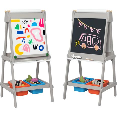 Tableau blanc sur chevalet, design double face, comprend des options de rangement, Gris (1/2)