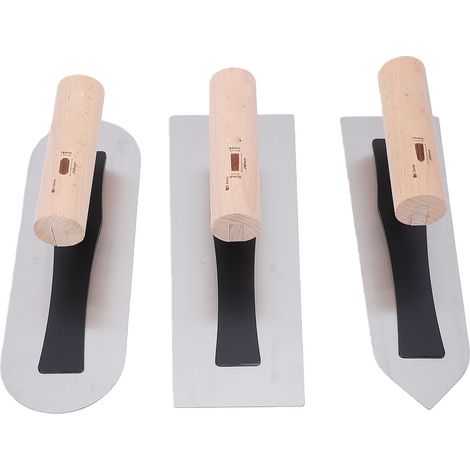 Truelles à plâtre avec manche en bois, outils de plâtre manuels en acier inoxydable pour la finition des murs artistiques, lissage, 3 pièces (1/5)