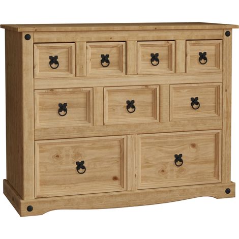 Corona Anrichte mit 9 Schubladen – Sideboard Schrank Kommode zur Aufbewahrung, Kiefer