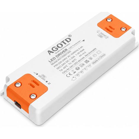 Transformateur LED 24 V 30 W, bloc d'alimentation 1,25 A, transformateur 230 V vers 24 V, transformateur 230 V 24 V, pilote de tension constante pour lampes LED, intensité non variable (1/5)