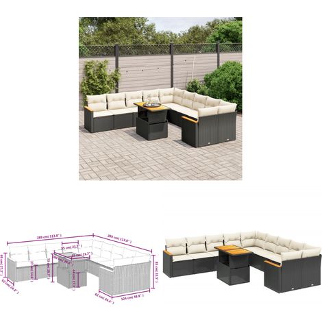Salon de jardin 11 pcs avec coussins noir résine tressée - Ensemble Salon De Jardin - Meuble Extérieur - Jardin Design - Mobilier De Jardin - Chaise Lounge - Home & Living (1/3)