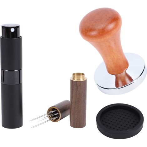 Juego de accesorios para cafetera de acero inoxidable de 58 mm con agitador, base de silicona y pulverizador para uso doméstico. (1/5)