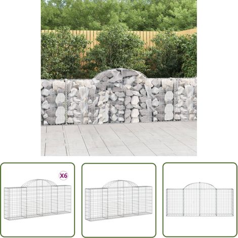 The Living Store Gabionen mit Hochbogen 6 Stk. 200x30x80/100 cm Verzinktes Eisen - Gabionen - Gartendeko - Eisen - Zaun - Sichtschutz (1/5)