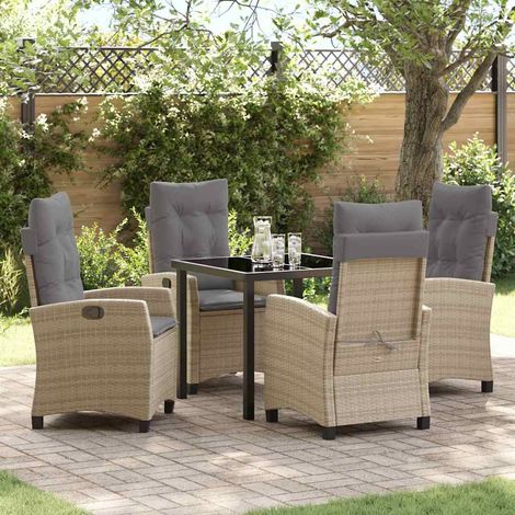 vidaXL Garten Essgruppe mit Kissen 5 pcs Beige Poly-Rattan (1/5)