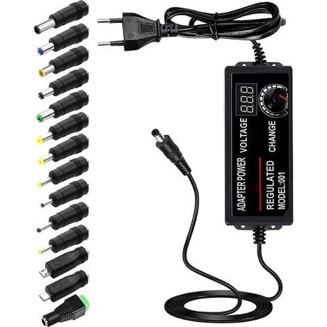 3V-36V Adjustable Power Supply 2A 72W Universal Adapter 100V-240V AC to DC with LED Voltage Indicator and 1/4" x 0.12" 14 Tips (1/5)