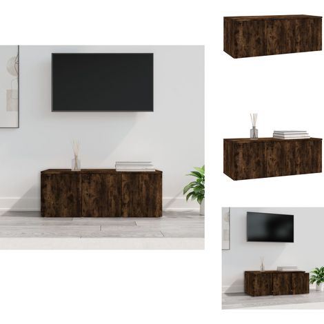 Meuble TV Chêne fumé 80x34x30 cm Bois d'ingénierie - Meuble Tv - Meuble Salon - Support Tv - Unité Tv - Bois D'ingénierie (1/5)