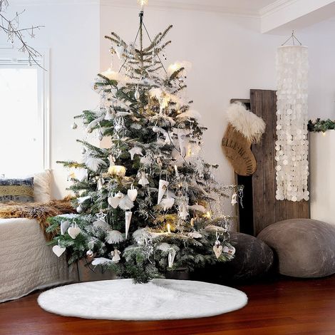 Copri piede base per albero di natale tappetino bianco 120cm pelliccia pelo lungo da decorazioni addobbi allestimento casa (1/5)