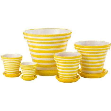 J-Line cache-pot Granada Stripes Handmade + Painted - céramique - jaune - small - Ø 21 cm (1/3)