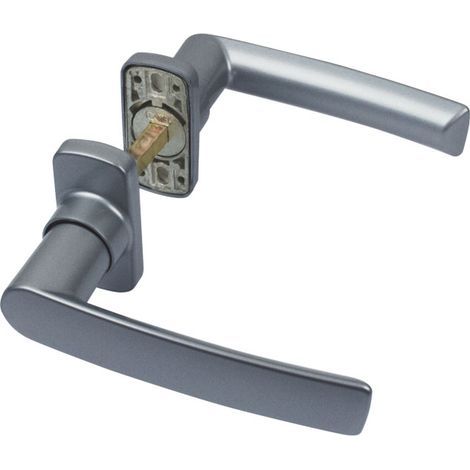 Fapim – Béquille double hera en aluminium moulé – Finition argent – Carré 8mm pour épaisseur de porte 58 à 65mm – Ressort de rappel (1/5)