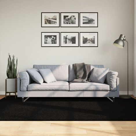 Teppich HUARTE Kurzflor Weich und Waschbar Schwarz 160x230 cm