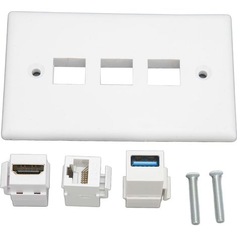 Plaque murale HDMI 3 ports avec CAT6 et USB 3.0, connexion sans soudure (1/5)