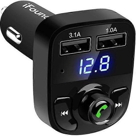 Kit mains libres Bluetooth pour voiture : lecteur MP3, chargeur double USB, transmetteur FM et microphone. (1/4)