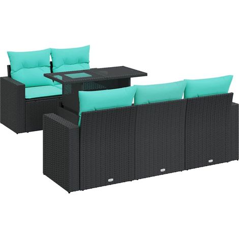 Set sofás jardín y cojines 6 pzas ratán sintético acacia negro vidaXL (1/5)