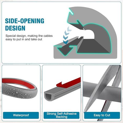 Semi-circular adhesive cable duct for TV wall mounted flexible electric wire cover for the wall floor grey 7 mm x 22 mm x 3 m (1/4)