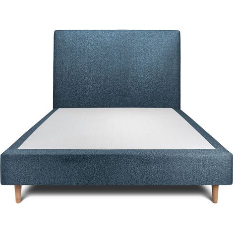 Lit 150x200cm avec tête de lit tapissier bouclette et sommier tapissier Bleu - Hauteur totale : 35cm (1/5)