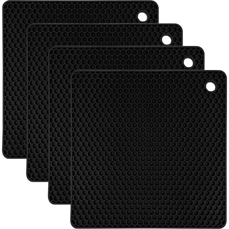 Dessous de Plat Silicone, 18.1cm Diamètre, Protection Casserole et Protège Poele, Antidérapant, Résistant à la Chaleur, Protéger Ustensiles de Cuisine, Noir (1/5)