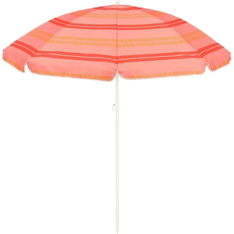Parasol de Plage Rétro Rayé Rose Clair en Polyester et Acier Ø 160 cm avec Sac - PANGIVO (1/4)