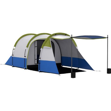 Tente de camping, pour 3 personnes, verte, crochet de lampe, trois entrées, imperméable