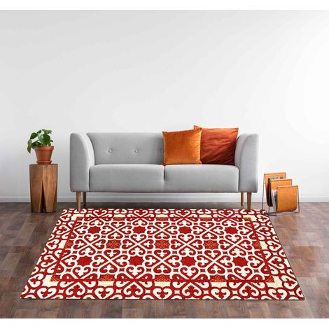Tappeto Arredo Moderno Morbido in Ciniglia Ingresso Antiscivolo Prodotto Italiano Soggiorno Camera Salotto Disegni Piazzati Cotone Varie Misure Grande Arabic Rosso - 140x200 cm (1/5)