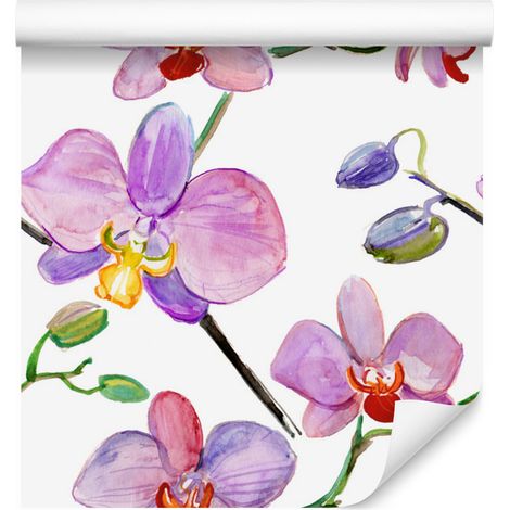 Papel pintado con flores de orquídeas para salón y dormitorio, 50x1000 cm. (1/5)