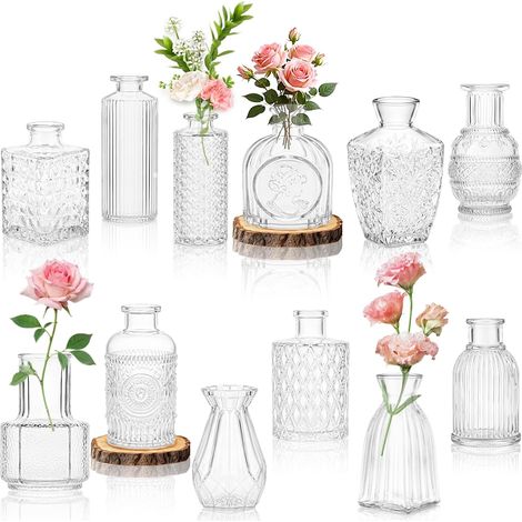 12 pièces Petits Vases Deco Table, Mini Vases en Verre Vintage pour la Maison, Les Mariages, Les Anniversaires et Toutes Sortes de fêtes (1/5)